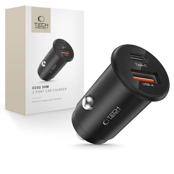 Încărcător auto CC02 2-PORT PD 35W / QC3.0, neagră, Tech-Protect
