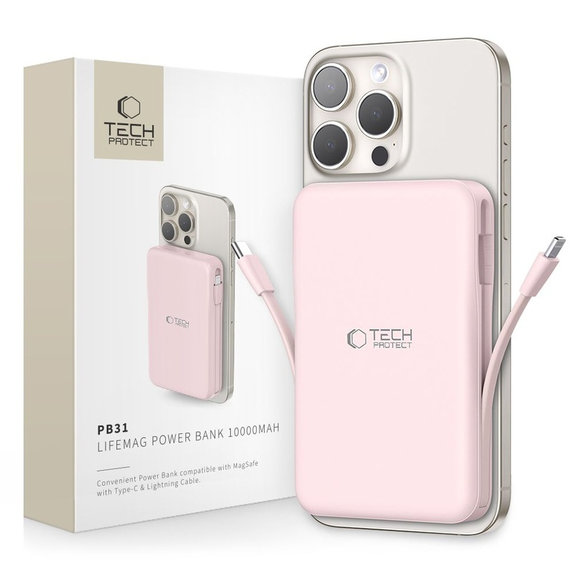 Power bank PB31 Lifemag MagSafe 10000mAh, roz, Tech-Protect
