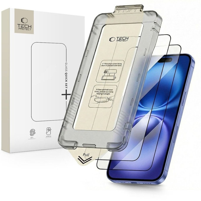 Sticlă securizată Quick Set+ 2-PACK pentru iPhone 15 / 16, neagră, Tech-Protect