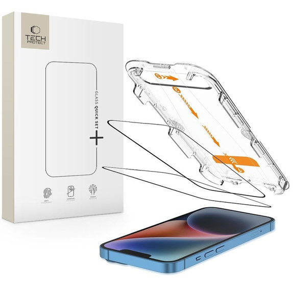 Sticlă securizată Quick Set+ 2-PACK pentru iPhone 13 / 13 Pro / 14 / 16E / 17E, neagră, Tech-Protect