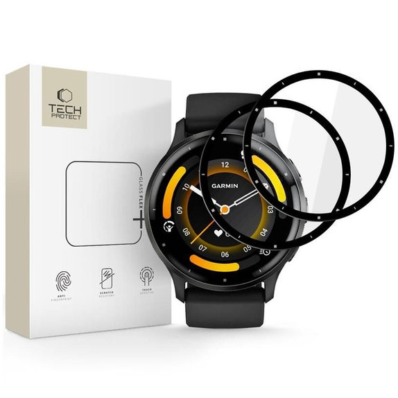 Sticlă hibridă Glass Flex+ 2-PACK pentru Garmin Venu 3, neagră, Tech-Protect