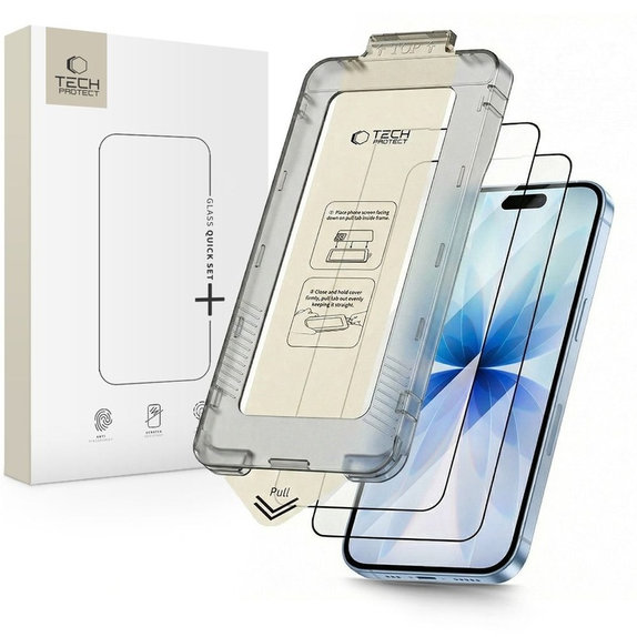 Sticlă securizată Quick Set+ 2-PACK pentru iPhone 17, neagră, Tech-Protect