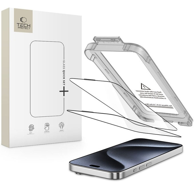 Sticlă securizată Quick Set+ 2-PACK pentru iPhone 15 Pro, neagră, Tech-Protect