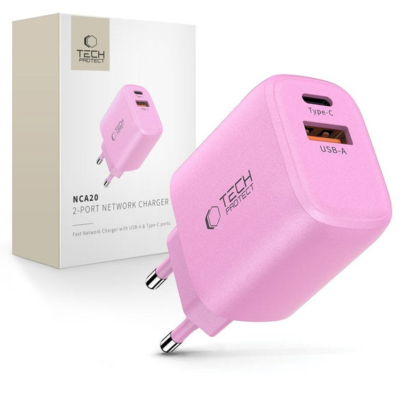 Încărcător de rețea NCA20 2-PORT PD 20W / QC3.0, Baby Pink, Tech-Protect