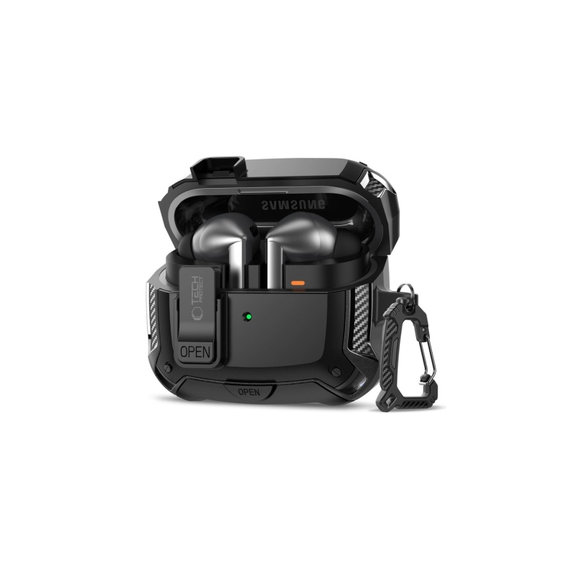 Husă pentru căști Carbonox MagSafe pentru Samsung Buds 3 / 3 FE / 3 Pro, neagră, Tech-Protect