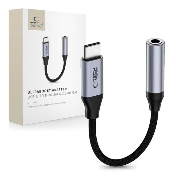 Adaptor Ultraboost USB-C To Mini Jack 3.5MM DAC, Iron Grey, Tech-Protect