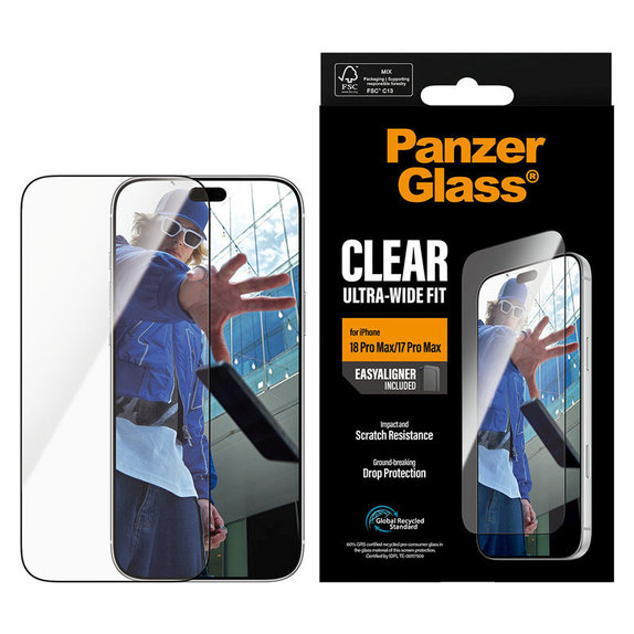 Sticlă securizată UWF cu aplicator pentru iPhone 18 Pro Max/17 Pro Max, Negru, PanzerGlass