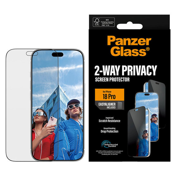 Sticlă securizată UWF 2-Way Privacy cu aplicator pentru iPhone 18 Pro, Negru, PanzerGlass