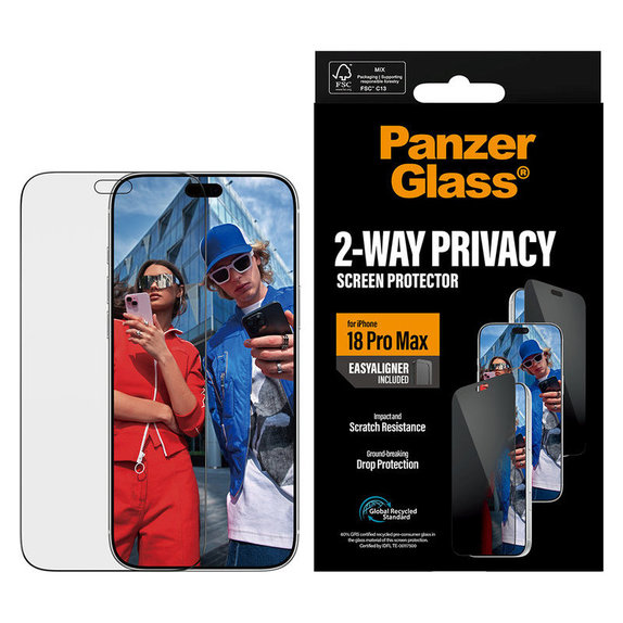 Sticlă securizată UWF 2-Way Privacy cu aplicator pentru iPhone 18 Pro Max, Negru, PanzerGlass