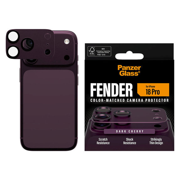Protecție lentilă Fender pentru iPhone 18 Pro, Dark Cherry, PanzerGlass