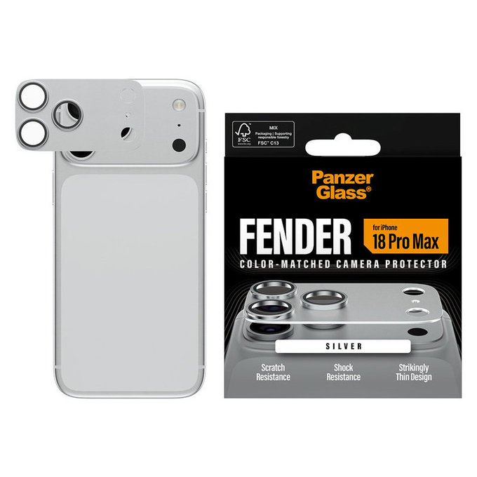 Protecție lentilă Fender pentru iPhone 18 Pro Max, Argintiu, PanzerGlass