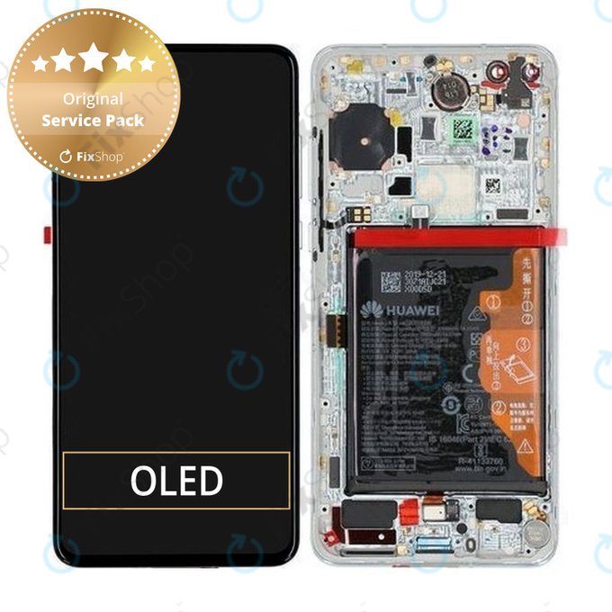Huawei P40 - Ecran LCD + Sticlă Tactilă + Ramă + Baterie + Senzor de Amprentă (Ice White, Silver Frost) - 02353MFW Genuine Service Pack