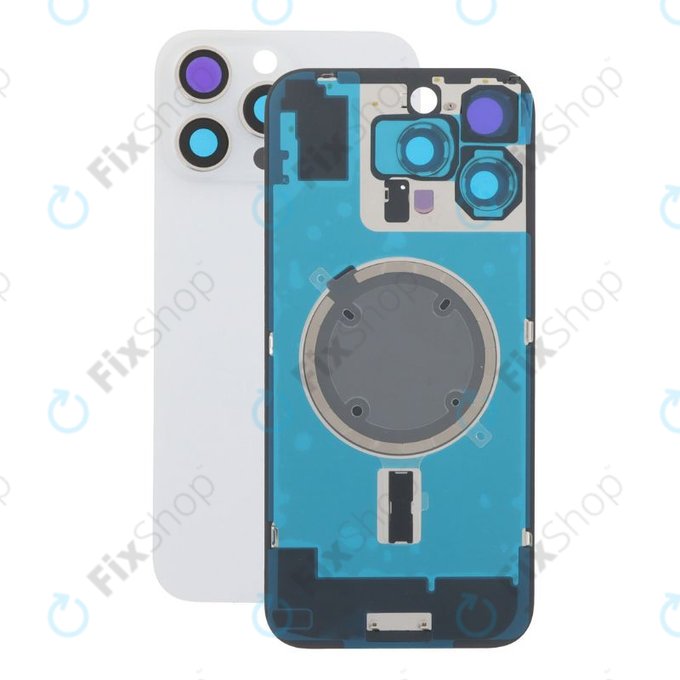 Apple iPhone 16 Pro Max - Sticlă pentru carcasa din spate + Sticlă cameră + Placă metalică + Magneți MagSafe (White Titanium)