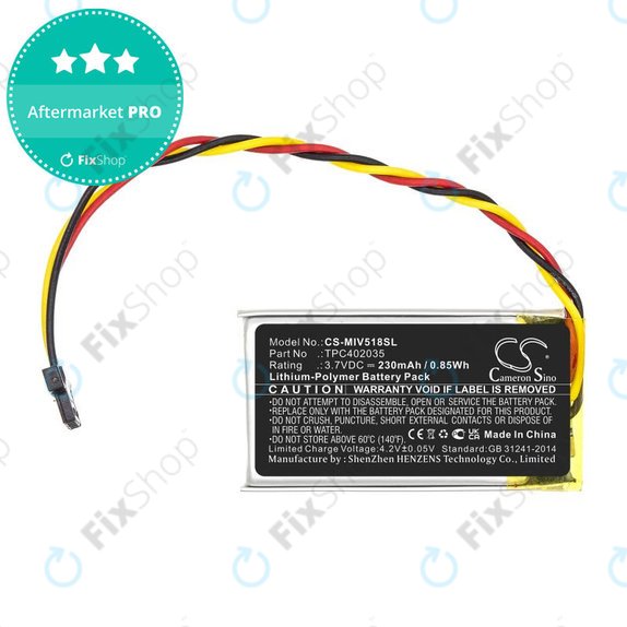 Baterie pentru Mio MiVue 508, 518, 528, 538, 608, 618, 792, 230mAh, Li-Pol, 3.7V, TPC402035, HQ