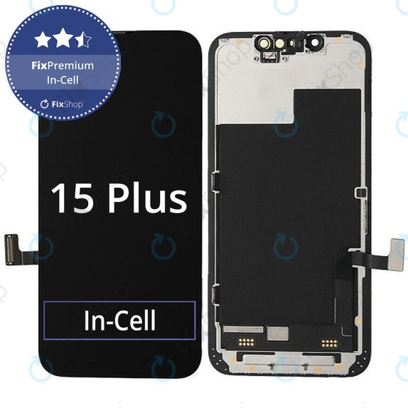Ecran In-Cell FHD pentru iPhone 15 Plus, Sticlă tactilă cu ramă, FixPremium