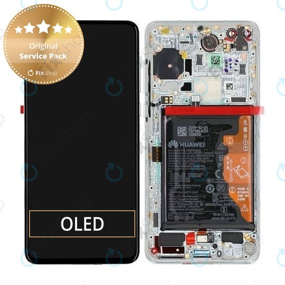 Huawei P40 - Ecran LCD + Sticlă Tactilă + Ramă + Baterie + Senzor de Amprentă (Ice White, Silver Frost) - 02353MFW Genuine Service Pack