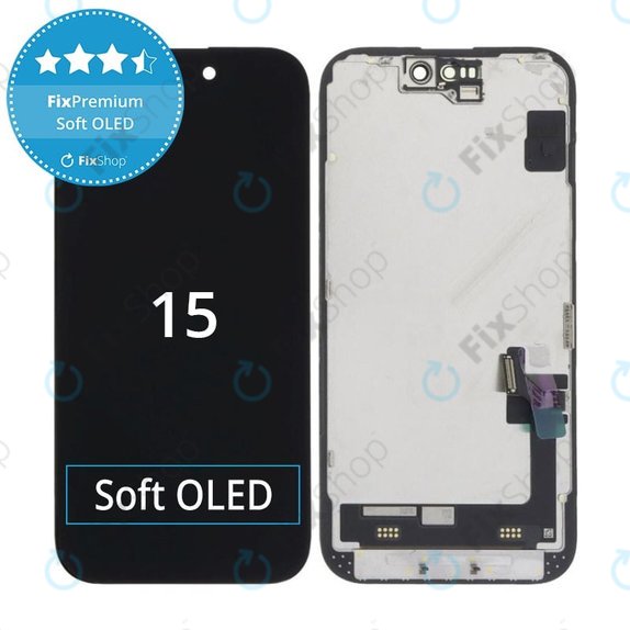 Ecran Soft OLED pentru iPhone 15, Sticlă tactilă cu ramă, DIAGNOSTIC