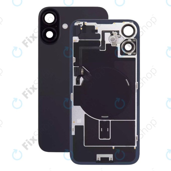 Apple iPhone 16 - Sticlă pentru carcasa din spate + Sticlă cameră + Placă metalică + Magneți MagSafe (Black)