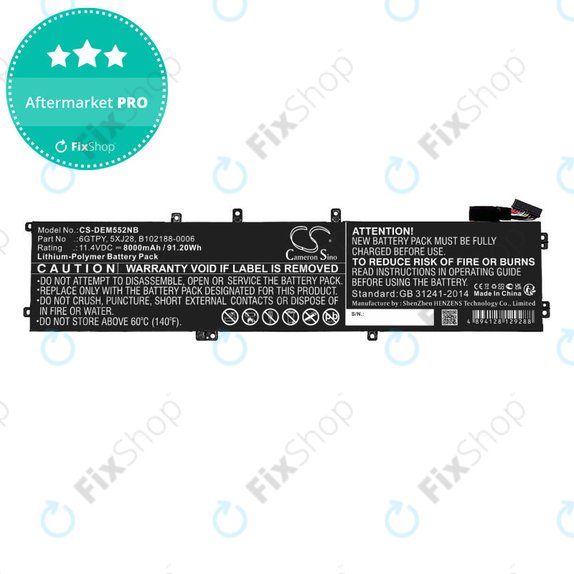 Baterie pentru Dell XPS 15, Dell Precision 9560, 9570, 8000mAh, Li-Pol, 11.4V, 6GTPY, HQ