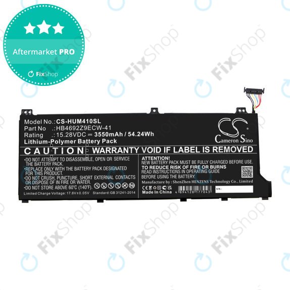 Baterie pentru Honor MagicBook 14, Huawei MateBook D14, MediaPad D14, MagicBook 14, 3550mAh, Li-Pol, 15.28V, HB4692Z9ECW-41, HQ
