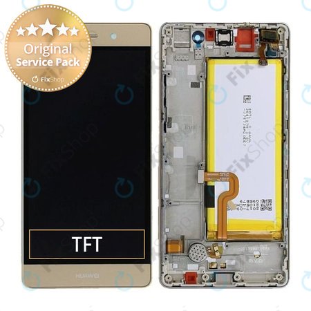 Huawei P8 Lite ALE-L21 - Ecran LCD + Sticlă Tactilă + Ramă + Baterie (Gold) - 02350KGP, 02350KQH