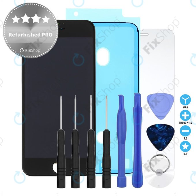 Apple iPhone 8, SE (2020), SE (2022) - Ecran LCD + Sticlă Tactilă + Ramă (Black) Refurbished PRO + Autocolant sub LCD + Geam securizat + Set de Unelte - Multipack