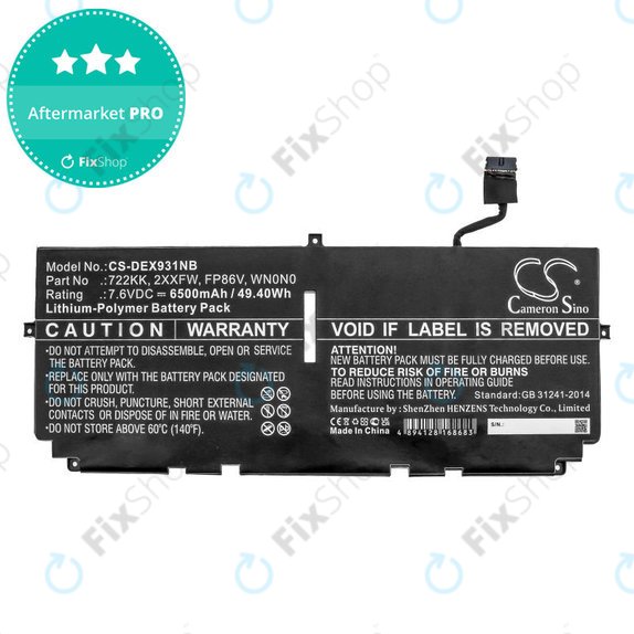 Baterie pentru Dell XPS 13 9300, 9380, 9310, 6500mAh, Li-Pol, 7.6V, 2XXFW, HQ