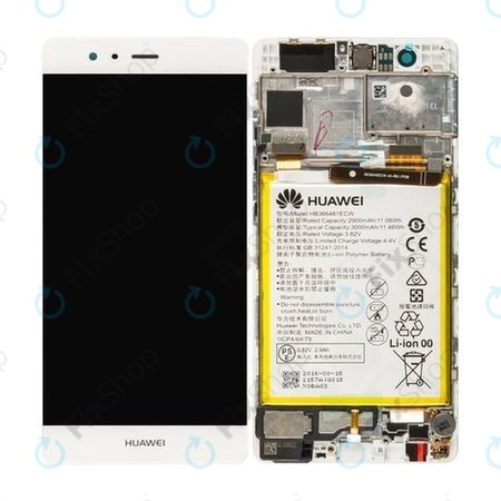 Huawei P9 - Ecran LCD + Sticlă Tactilă + Ramă + Baterie (White) - 02350RRY, 02350RKF Genuine Service Pack