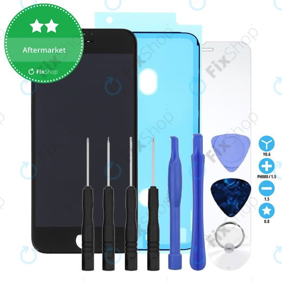 Ecran pentru iPhone 8, SE (2020), SE (2022), Black, Sticlă tactilă cu ramă, Adeziv (Adhesive), Sticlă temperată, Unelte