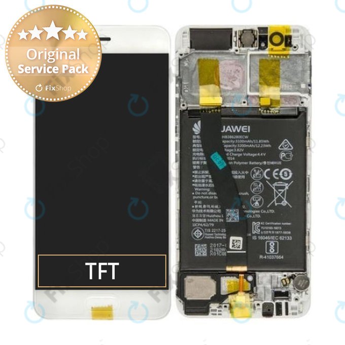 Huawei P10 - Ecran LCD + Sticlă Tactilă + Ramă + Baterie (Mystic Silver) - 02351DQN, 02351GVS, 02351ENH Genuine Service Pack