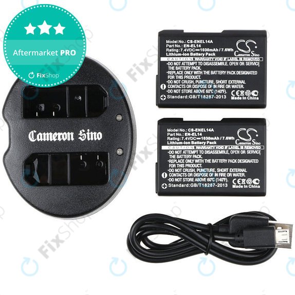 2 baterii cu încărcător pentruNikon Coolpix P7000, P7700, D3100, D3200, D5100, 1030mAh, Li-Ion, 7.4V, EN-EL14, HQ