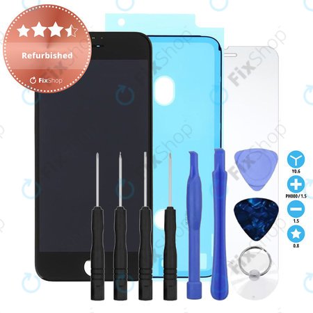Apple iPhone 8, SE (2020), SE (2022) - Ecran LCD + Sticlă Tactilă + Ramă (Black) Refurbished + Autocolant sub LCD + Geam securizat + Set de Unelte - Multipack