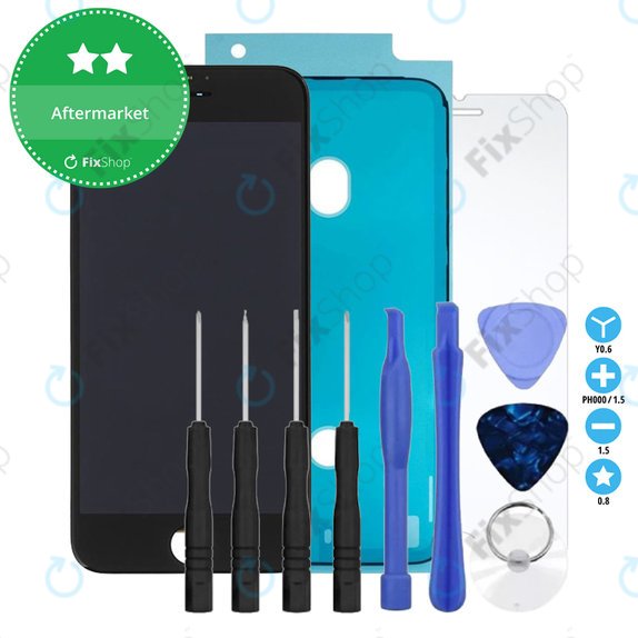 Ecran pentru iPhone 7, Black, Sticlă tactilă cu ramă, Adeziv (Adhesive), Sticlă temperată, Unelte