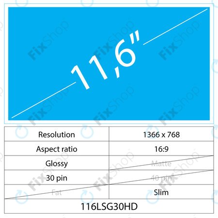 11.6 LCD Slim Lucios 30 pin HD