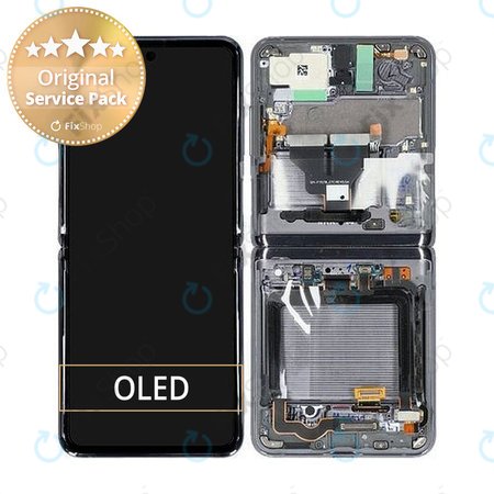 Samsung Galaxy Z Flip 5G F707B - Ecran LCD + Sticlă Tactilă + Ramă (Mystic Gray) - GH82-23351A Genuine Service Pack