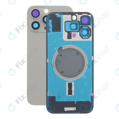 Apple iPhone 16 Pro Max - Sticlă pentru carcasa din spate + Sticlă cameră + Placă metalică + Magne?i MagSafe (Natural Titanium)