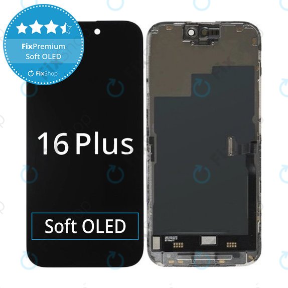 Ecran Soft OLED pentru iPhone 16 Plus, Sticlă tactilă cu ramă, FixPremium