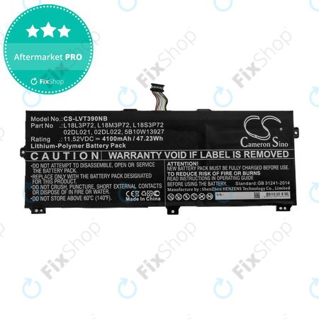 Baterie pentru Lenovo ThinkPad X390, Yoga X390, 4100mAh, Li-Pol, 11.52V, 02DL021, HQ
