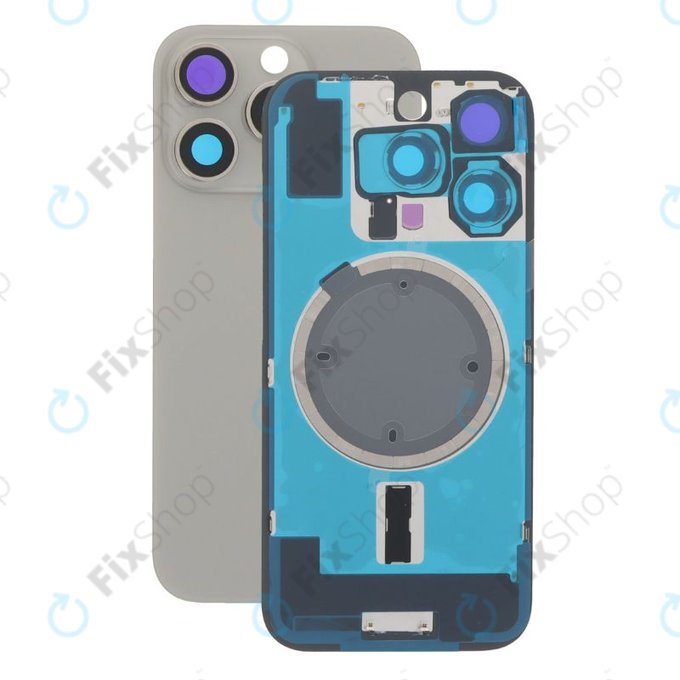 Apple iPhone 16 Pro - Sticlă pentru carcasa din spate + Sticlă cameră + Placă metalică + Magneți MagSafe (Natural Titanium)