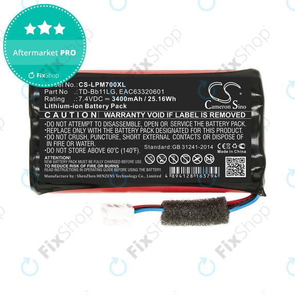 Baterie pentru LG Music Flow P7, Xboom Go PK7, 3400mAh, Li-Ion, 7.4V, TD-Bb11LG, HQ