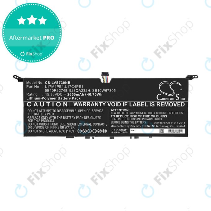 Baterie pentru Lenovo IdeaPad 730-13, 2650mAh, Li-Pol, 15.36V, 5B10R32748, HQ