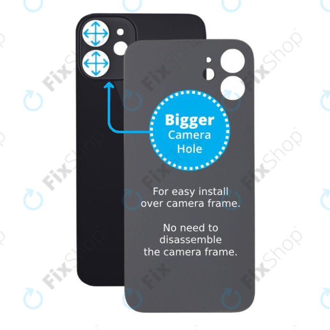 Apple iPhone 12 Mini - Sticlă Carcasă Spate cu Orificiu Mărit pentru Cameră (Black)