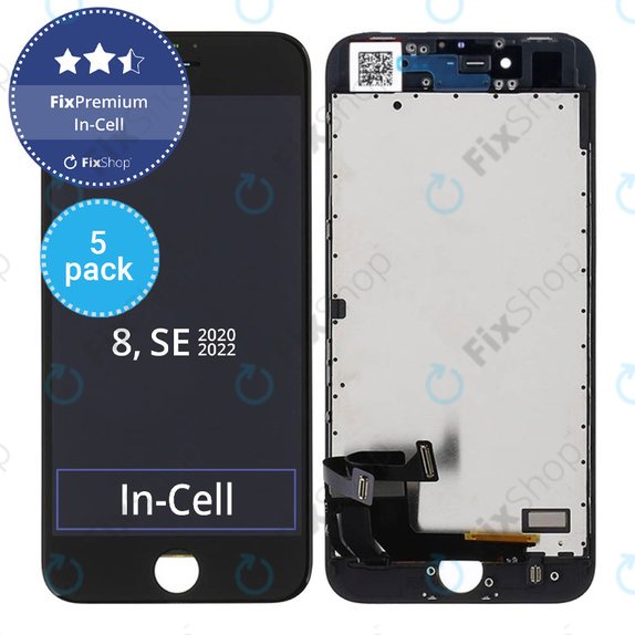 Ecran 5 Pack In-Cell pentru iPhone 8, SE (2020), SE (2022), Black, Sticlă tactilă cu ramă, FixPremium