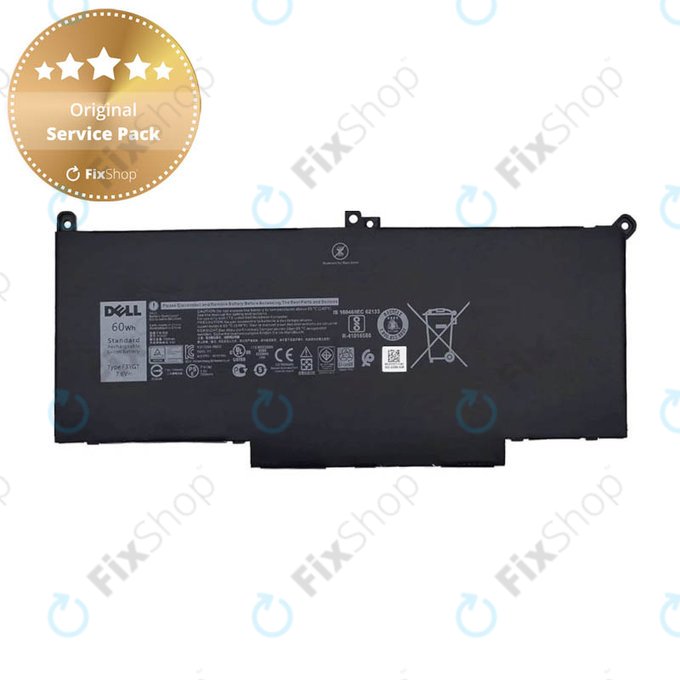Dell Latitude 7280, 7290, 7380, 7390, 7480, 7490, E7280 - Baterie F3YGT 7600mAh - Genuine Service Pack