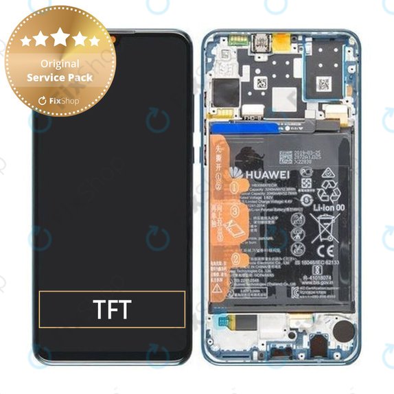 Huawei P30 Lite - Ecran LCD + Sticlă Tactilă + Ramă + Baterie (Peacock Blue) - 02352RQA Genuine Service Pack