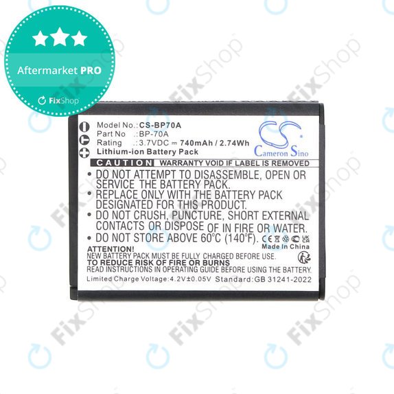 Baterie pentru Samsung ES, ST, 740mAh, Li-Ion, 3.7V, BP-70A, HQ