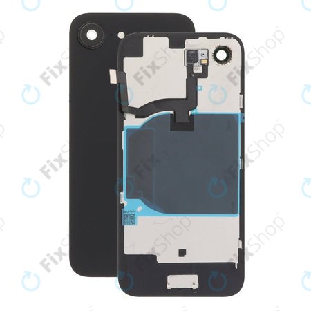 Apple iPhone 16e - Sticlă pentru carcasa din spate + Sticlă cameră + Placă metalică (Black)