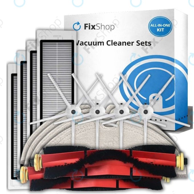 Set de piese de schimb pentru Xiaomi Roborock S5 Max, S6, S6 MaxV, S6 Pure, Xiaowa E3 (2x Perie principală, 4x Filter, 4x Perie laterală – albă, 4x Mop)