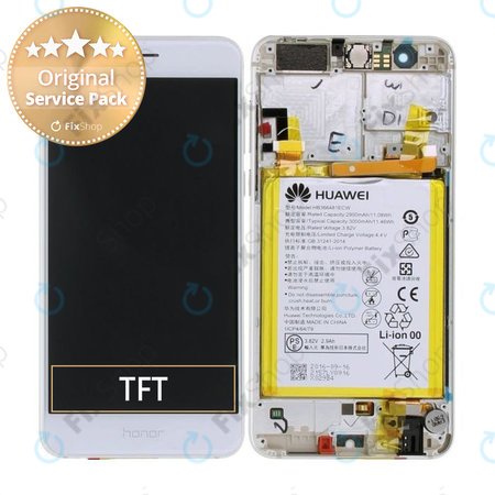 Huawei Honor 8 - Ecran LCD + Sticlă Tactilă + Ramă + Baterie (Pearl White) - 02350UEN, 02350USJ