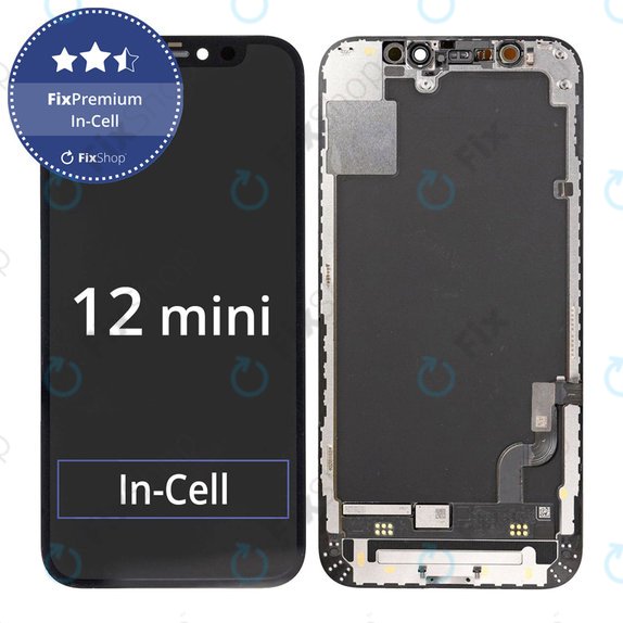Ecran In-Cell FHD pentru iPhone 12 Mini, Sticlă tactilă cu ramă, FixPremium